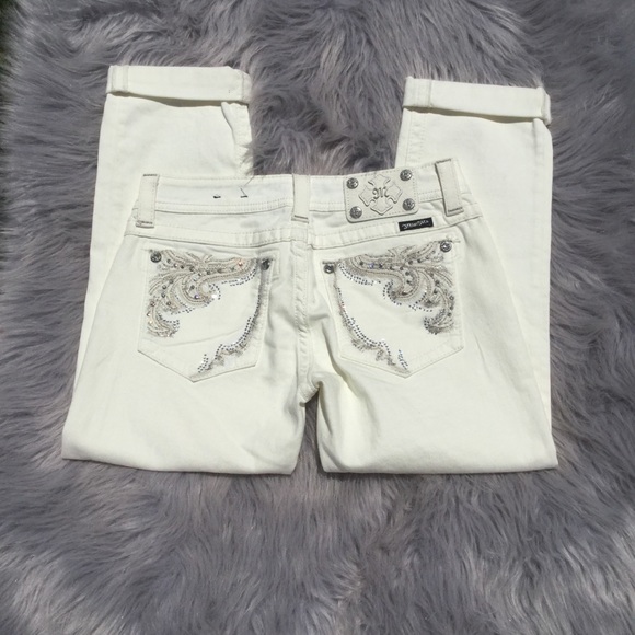 Miss Me Denim - Miss Me Cropped Skinny White Embellished Jeans 28